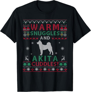 Christmas Akita Dog Ugly Sweater Style T-Shirt - T-Shirt | Black