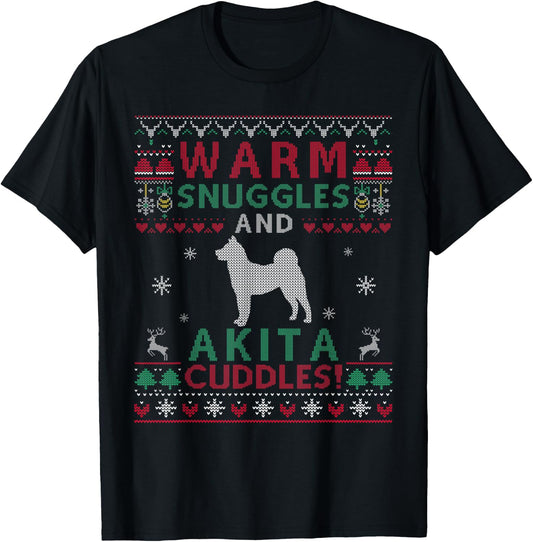 Christmas Akita Dog Ugly Sweater Style T-Shirt - T-Shirt | Black