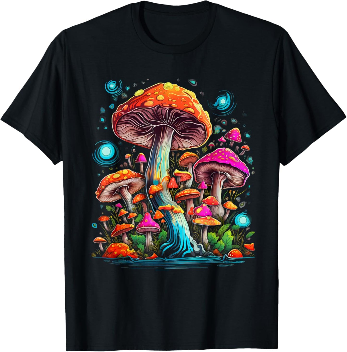 Hippie Mushrooms Psychedelic Forest Fungi Festival T-Shirt - T-Shirt | Black