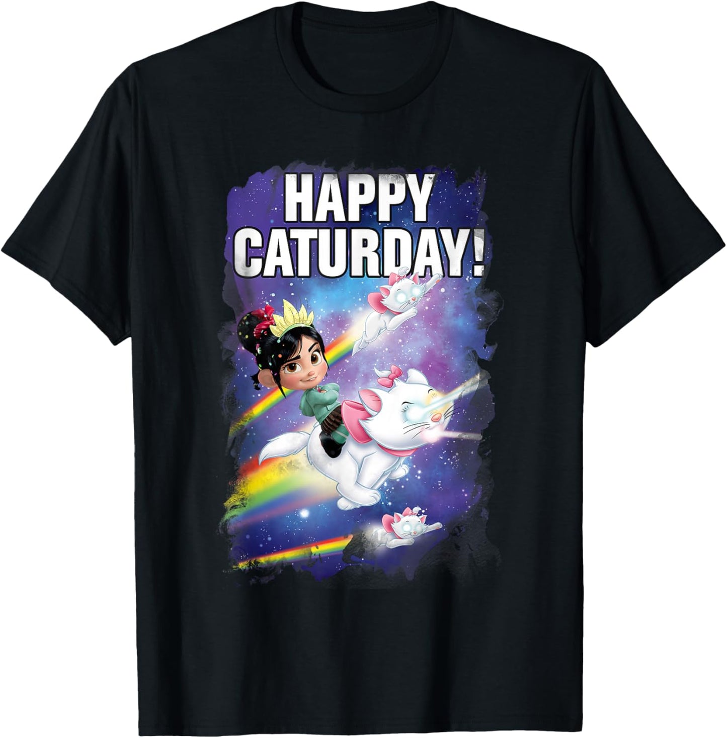 Disney Wreck-It Ralph Happy Caturday Vanellope & Marie Space T-Shirt - T-Shirt | Black