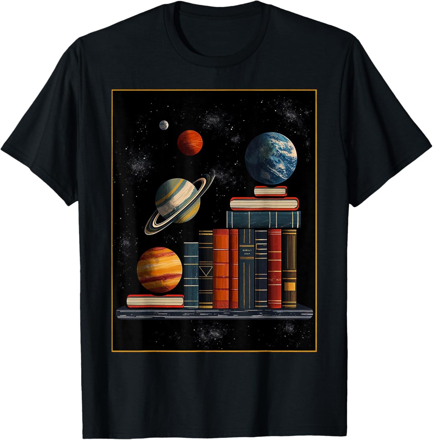 Book Planets Illustration Graphic Fantasy Art T-Shirt - T-Shirt | Black