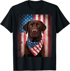 American Chocolate Labrador American Flag 4th of July Dog T-Shirt - T-Shirt | Black