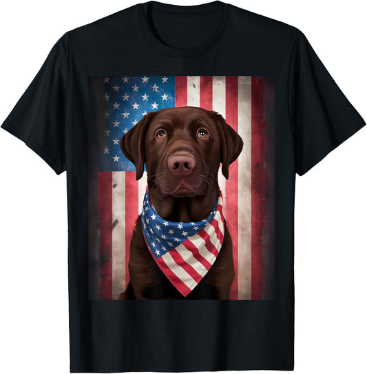 American Chocolate Labrador American Flag 4th of July Dog T-Shirt - T-Shirt | Black