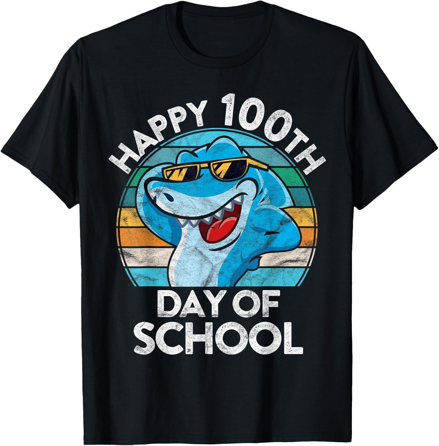 Happy 100th Day of School Gift Shark Lover Student Teacher Men Women Kids T-Shirt - T-Shirt | Black