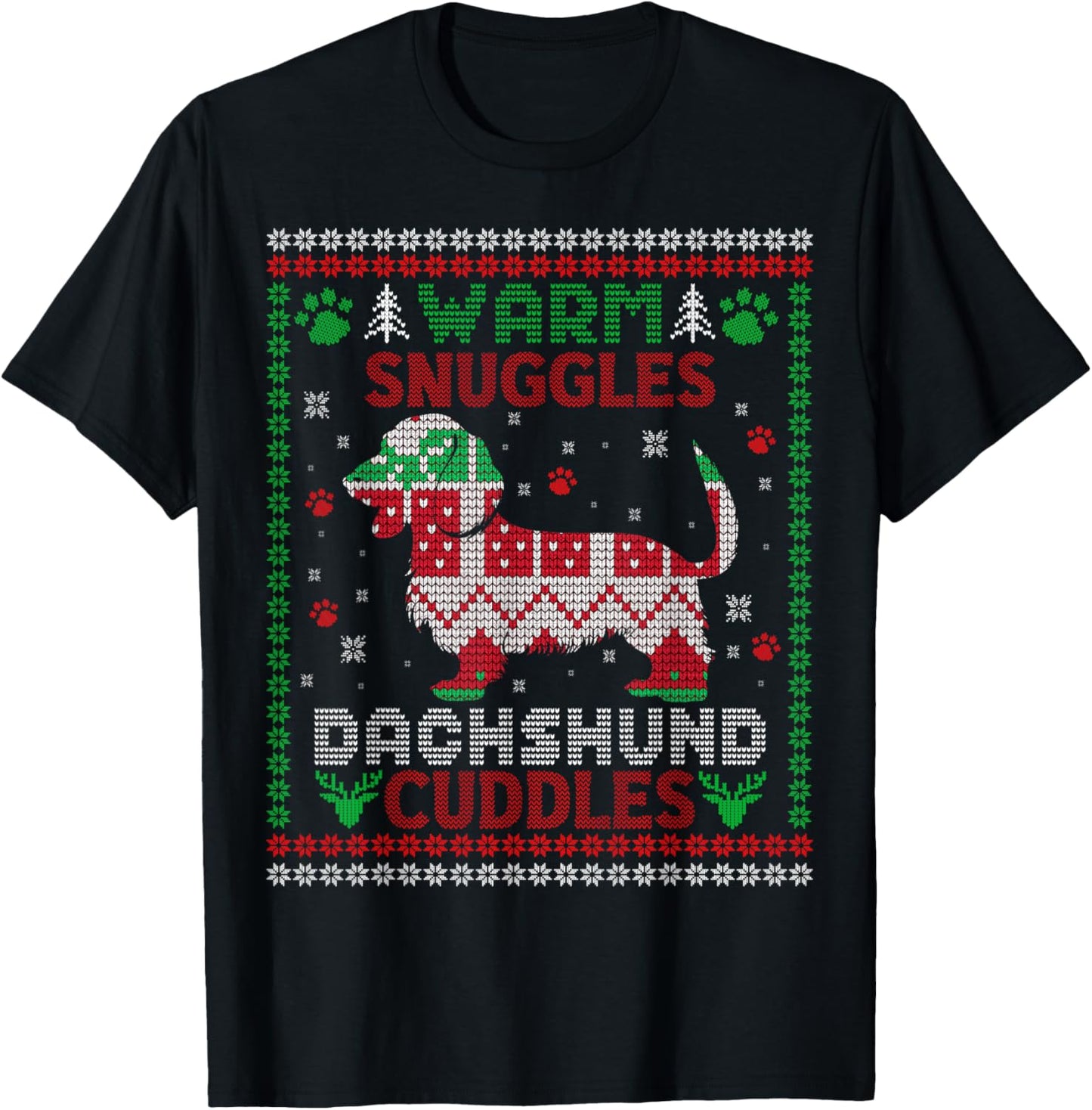 warm snuggles dachshund cuddles Christmas xmas weenie weiner T-Shirt - T-Shirt | Black