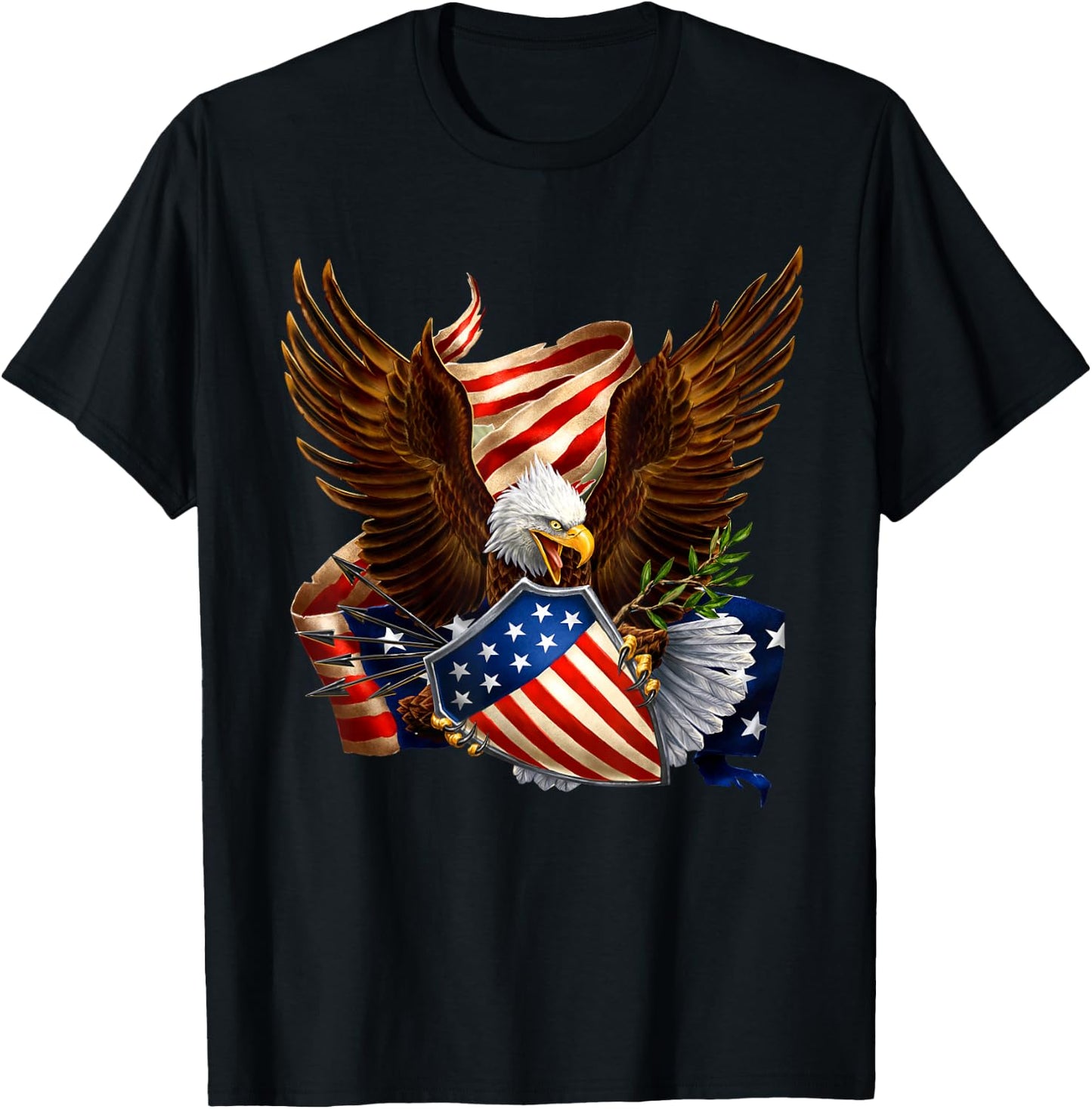 Patriotic Eagle Shield Arrows American Flag 4th of July T-Shirt - T-Shirt | Black