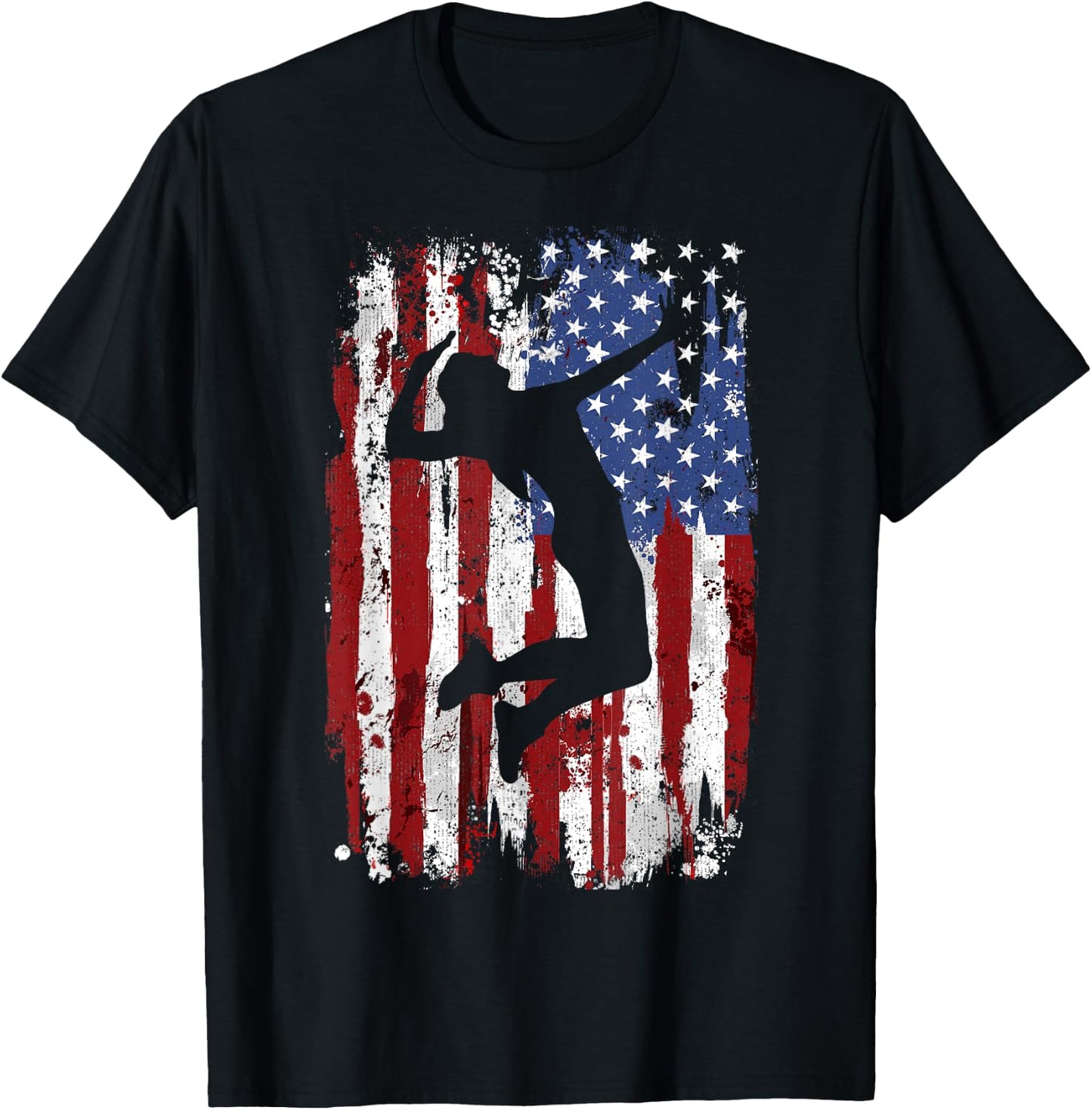 Volleyball Vintage American Flag T-Shirt - T-Shirt | Black