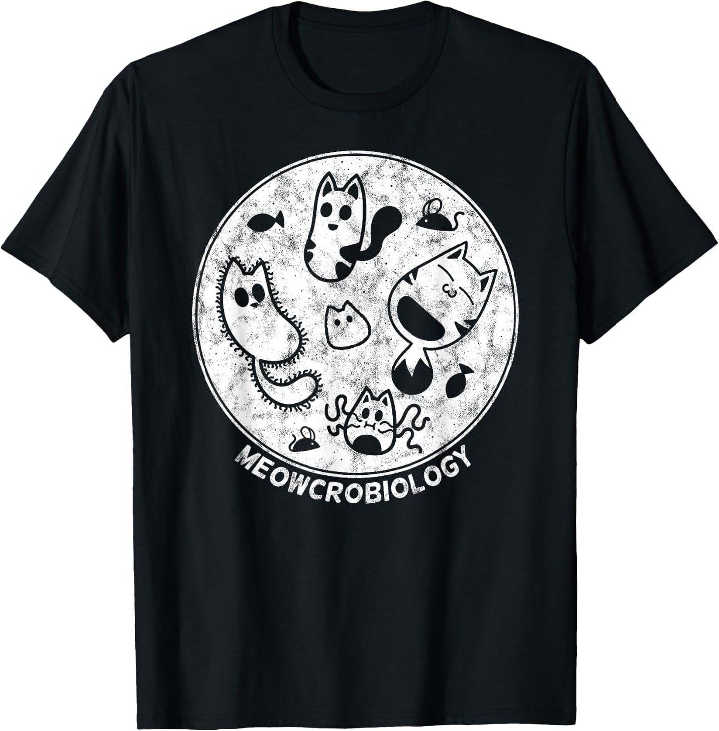 Cute Cat Distressed Bacteria Microbiology Science Lab Small T-Shirt - T-Shirt | Black
