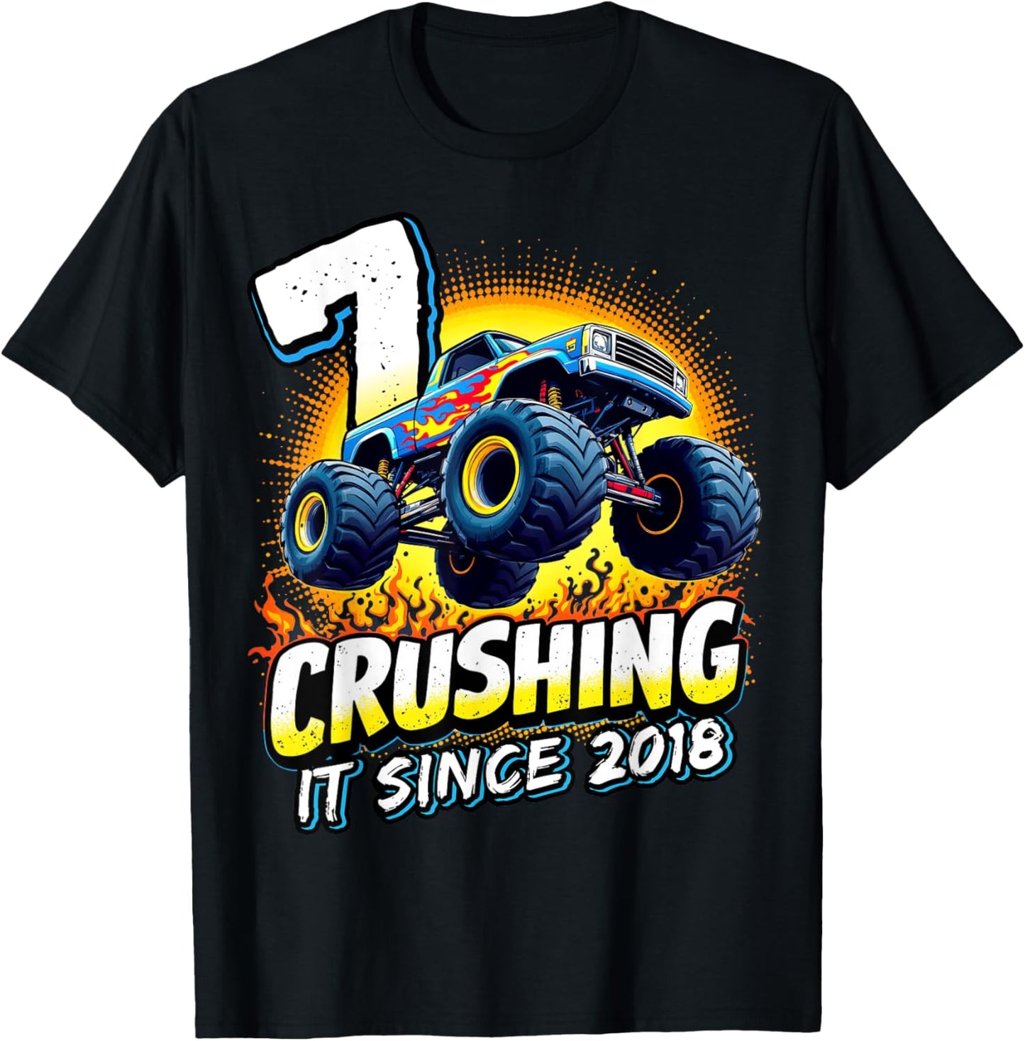 Birthday Monster Truck 7 year Old Boys 7th Party Born 2018 T-Shirt - T-Shirt | Black