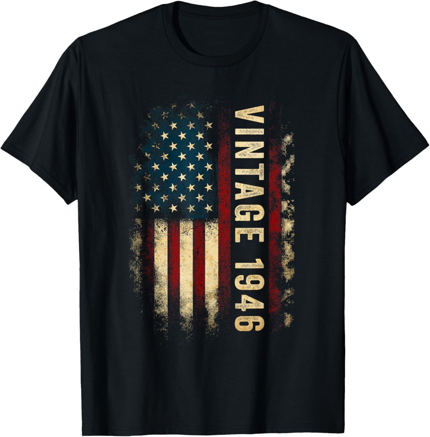 Vintage Made In 1946 American Flag 80th Birthday Gifts Men T-Shirt - T-Shirt | Black