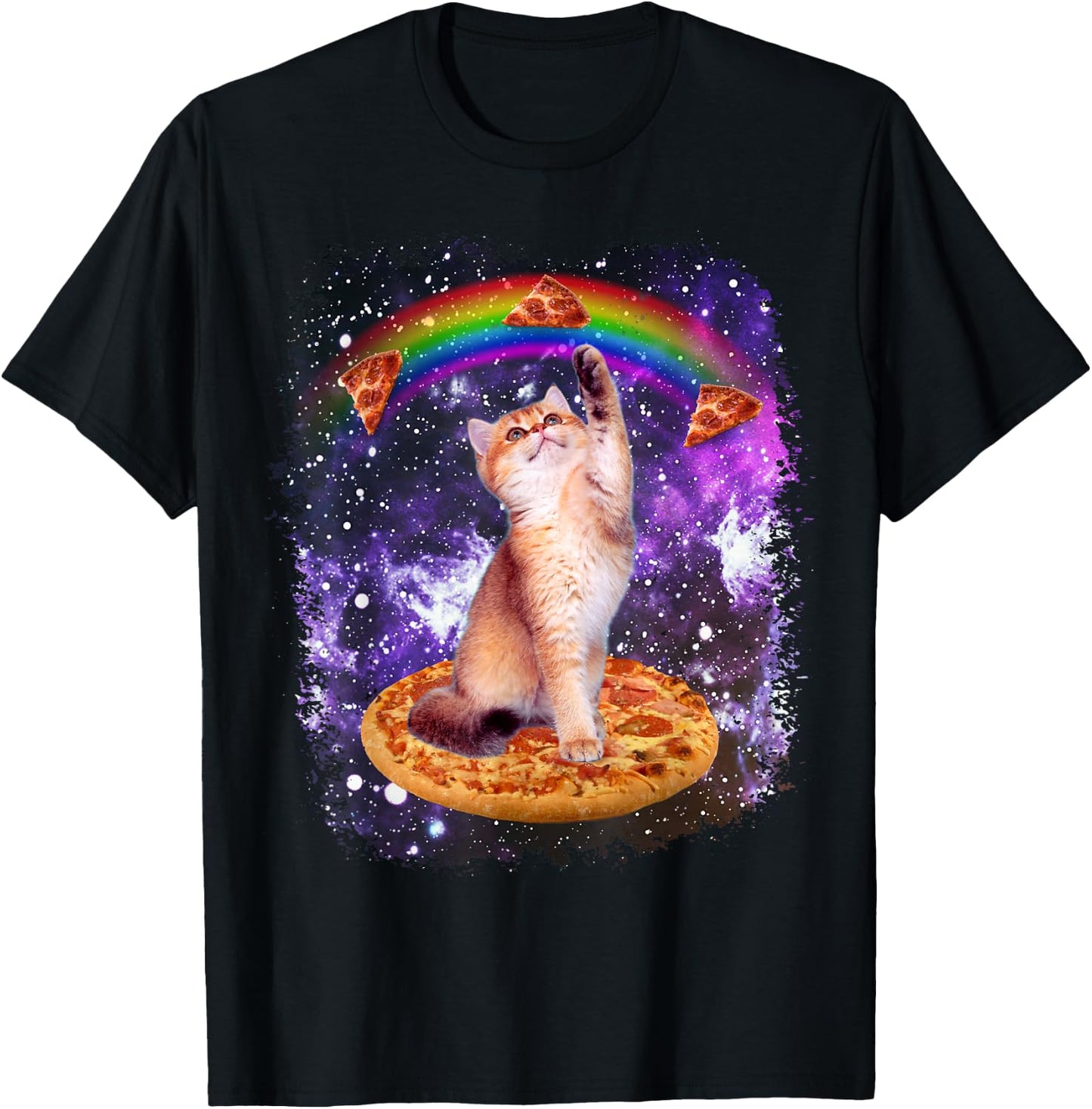 Space Cat Pizza Rainbow Cat Galaxy Cute Kitty in Space T-Shirt - T-Shirt | Black