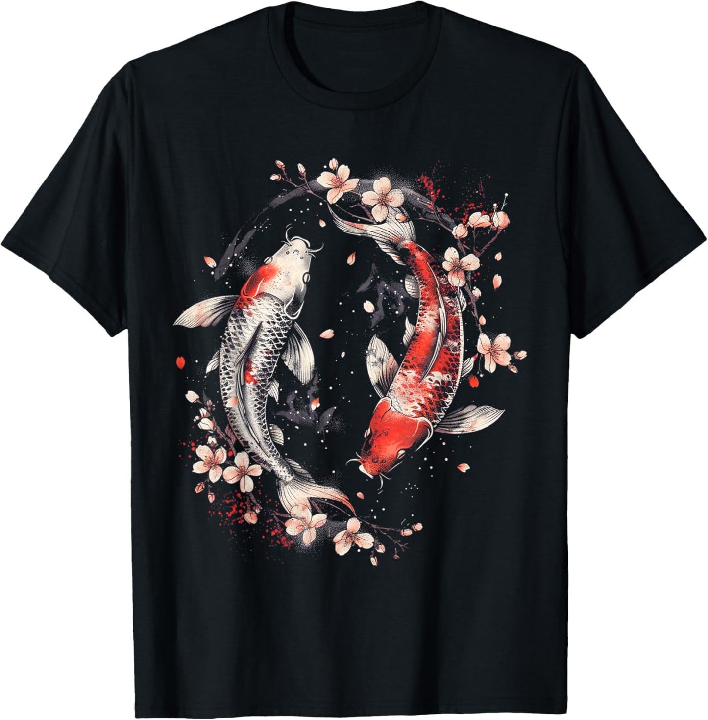Cherry Blossom Koi Carp Fish Japanese Sakura Graphic Art T-Shirt - T-Shirt | Black