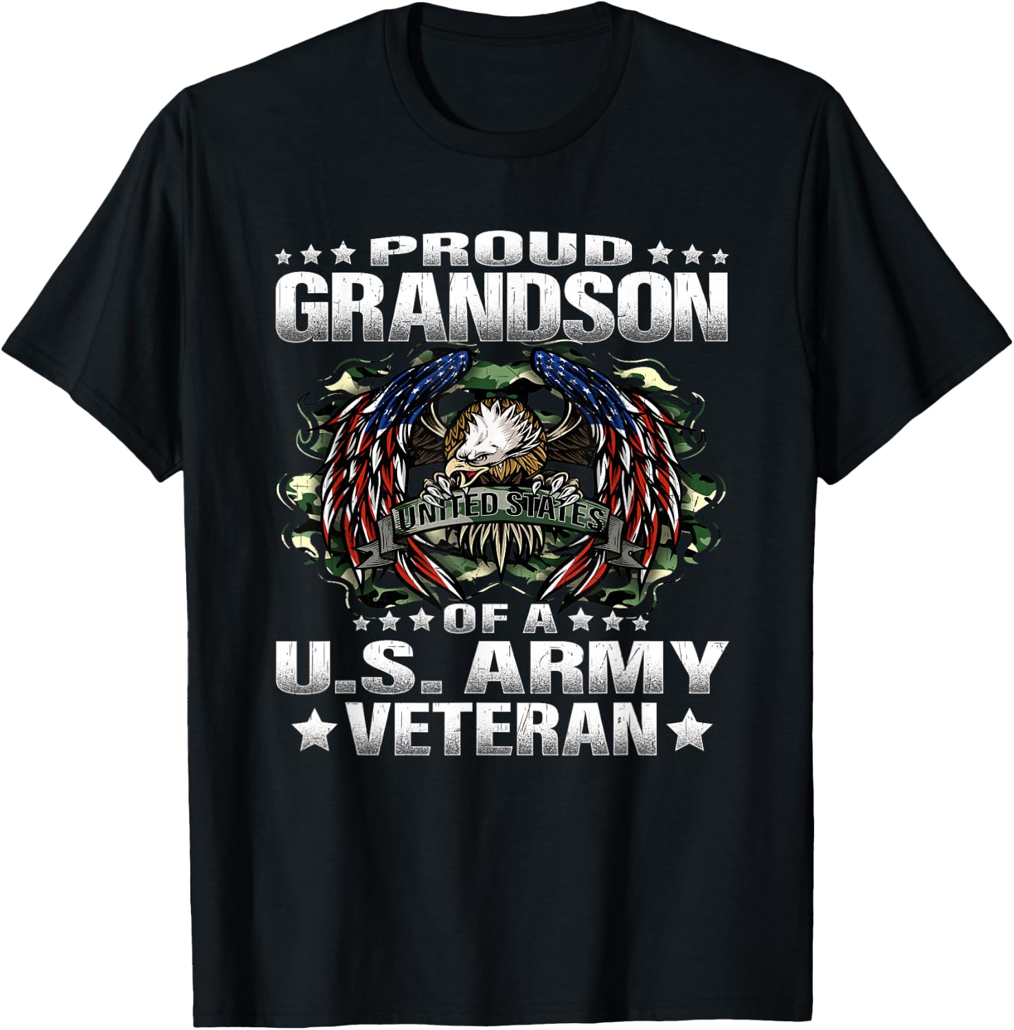 Proud Grandson Of A US Army Veteran Military Vet's Family T-Shirt - T-Shirt | Black