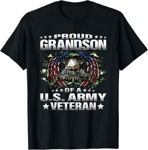Proud Grandson Of A US Army Veteran Military Vet's Family T-Shirt - T-Shirt | Black
