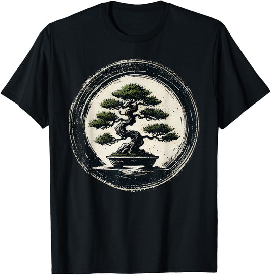 Japanese Bonsai Tree Zen Enso Circle T-Shirt - T-Shirt | Black