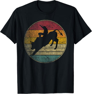Rodeo Retro Style Bull Riding Cowboy Horse Men Women Kids T-Shirt - T-Shirt | Black