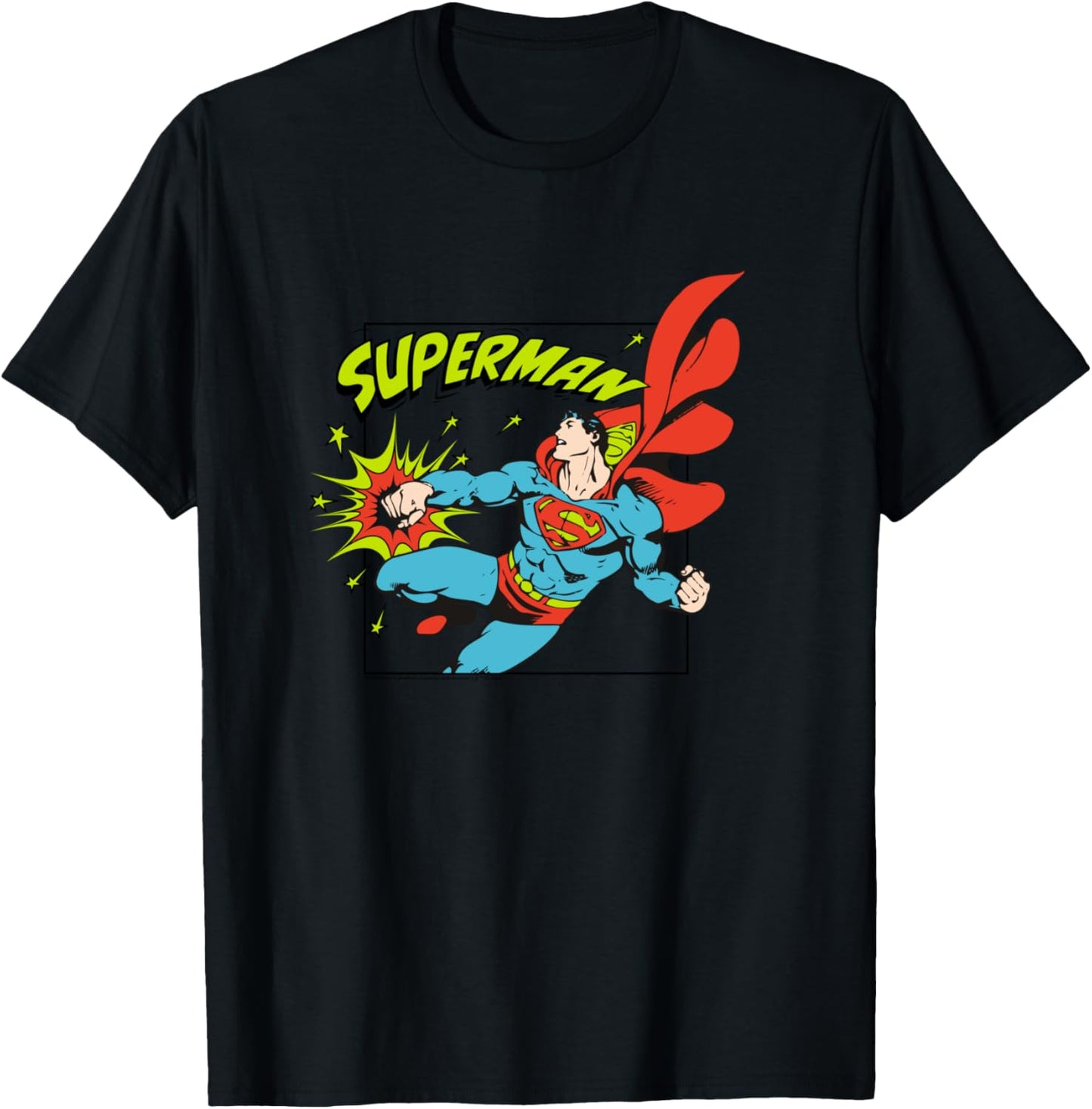 Amazon Essentials DC Comics Superman Action Punch Comic Square T-Shirt - T-Shirt | Black