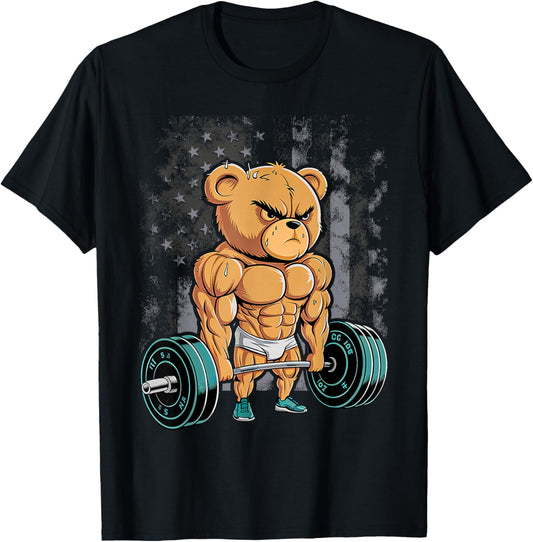 Bear Bodybuilder Bodybuilding Muscle Gym Weightlifting Bear T-Shirt - T-Shirt | Black