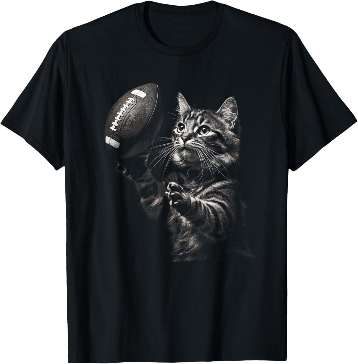 Football Cat Funny American Football Kitten Women Men Kids T-Shirt - T-Shirt | Black