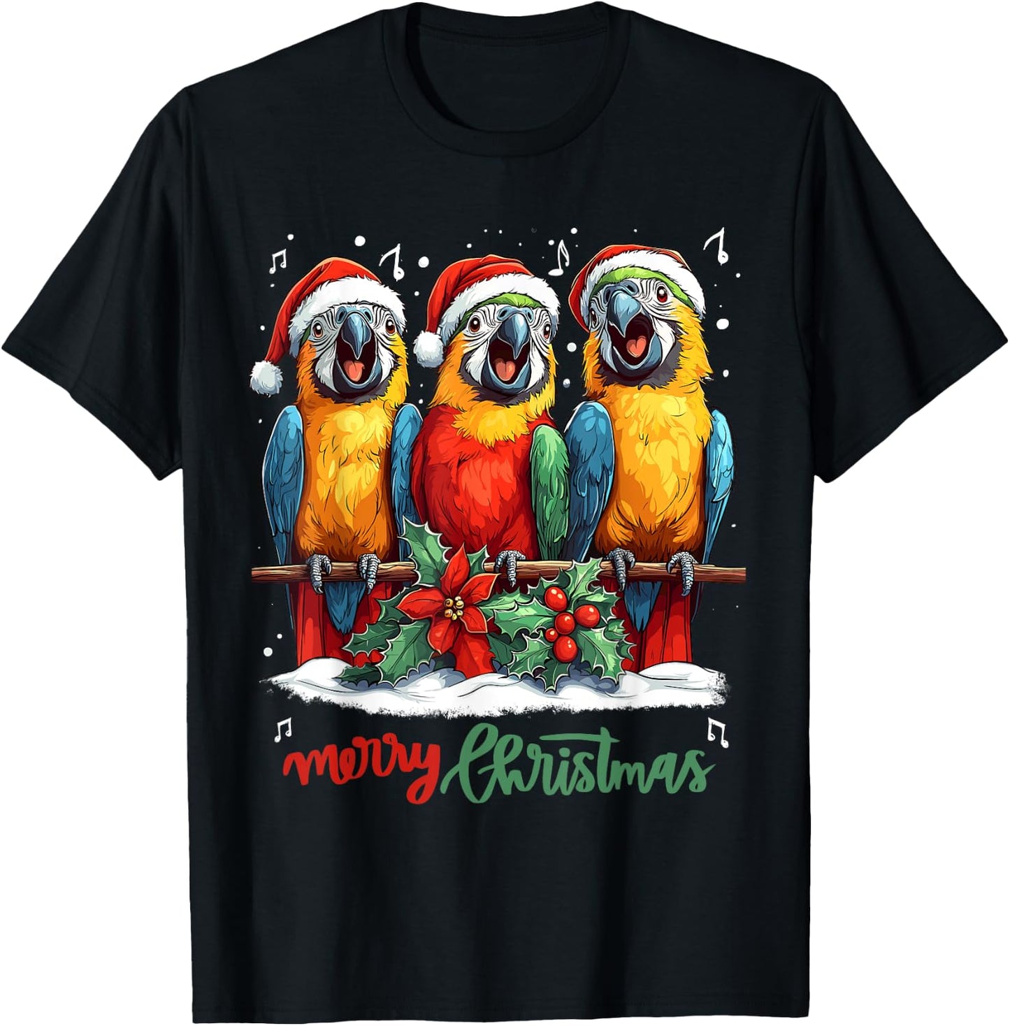Funny Parrot with Santa Hat on Christmas, Cool Xmas macaw T-Shirt - T-Shirt | Black