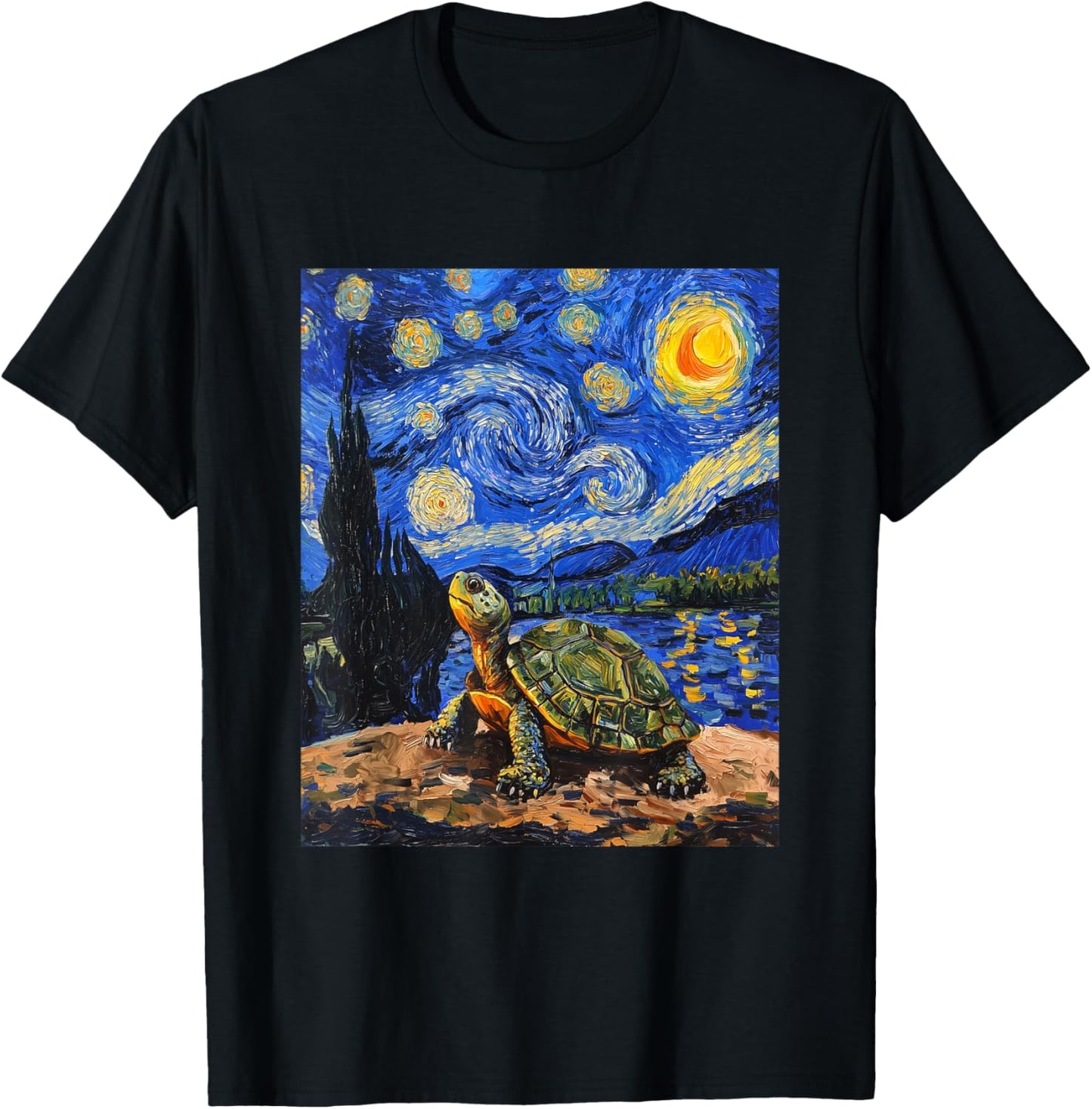 Cute Tortoise Turtle - Van Gogh Style - Starry Night T-Shirt - T-Shirt | Black
