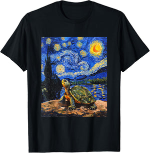 Cute Tortoise Turtle - Van Gogh Style - Starry Night T-Shirt - T-Shirt | Black