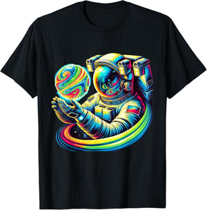 Astronaut Holding Planet Astronomy Cosmology Space Science T-Shirt - T-Shirt | Black