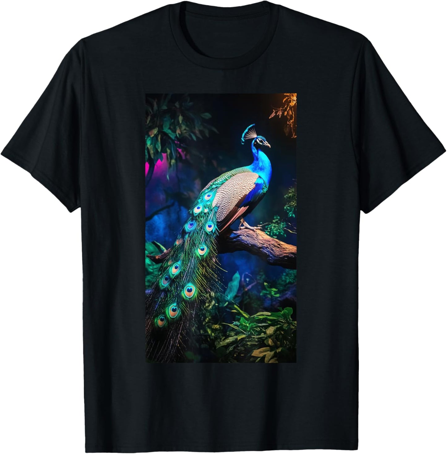 Peacock Branch Colorful Wildlife Nature lover T-Shirt - T-Shirt | Black