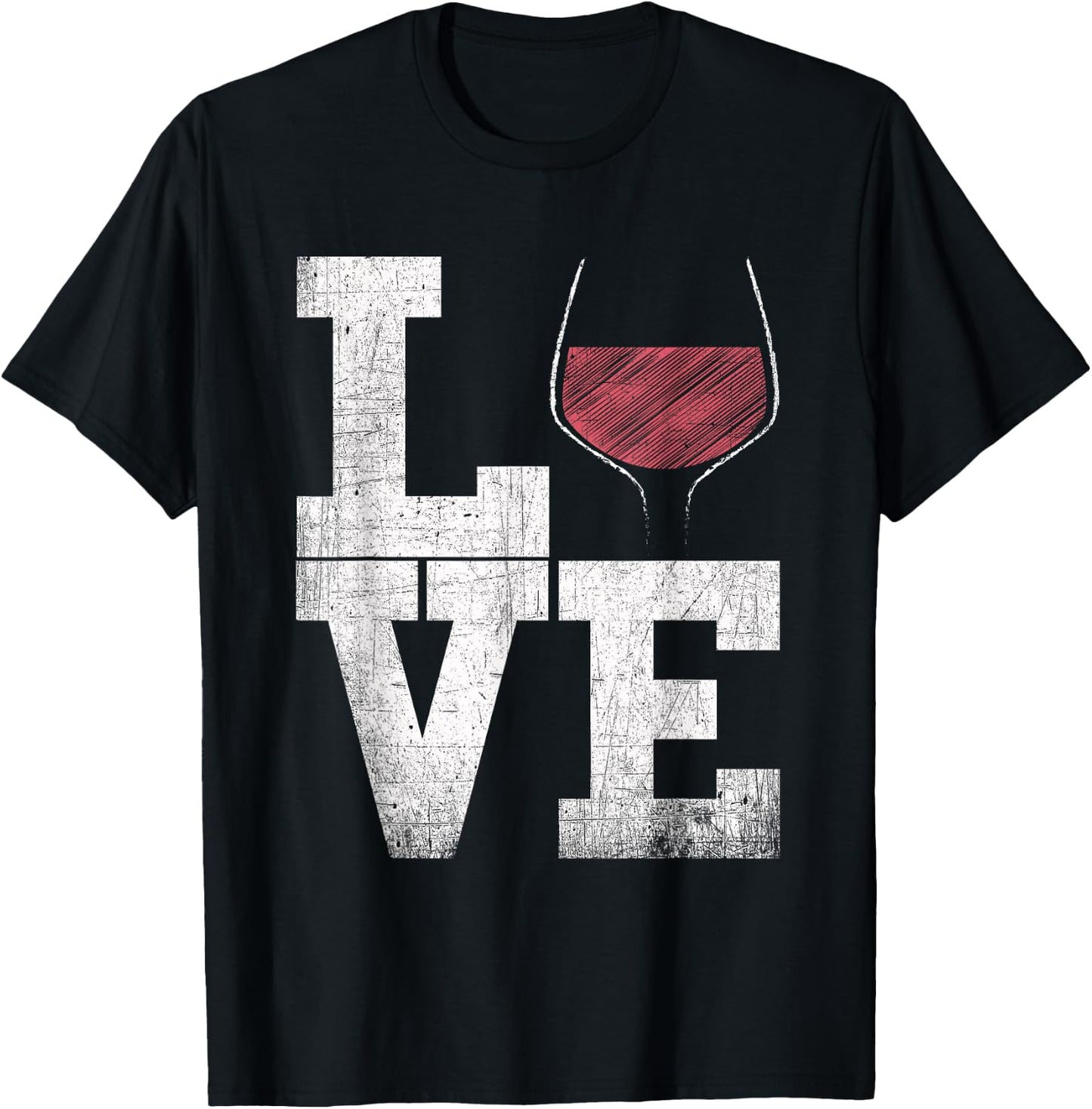I Love Wine Red Wine Glass Heart - Wine Drinker Distressed T-Shirt - T-Shirt | Black