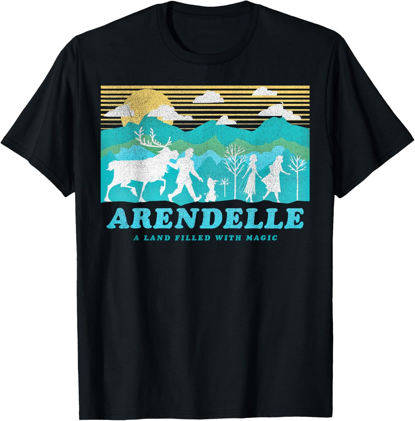 Disney Frozen 2 Arendelle Group Silhouette Poster T-Shirt - T-Shirt | Black