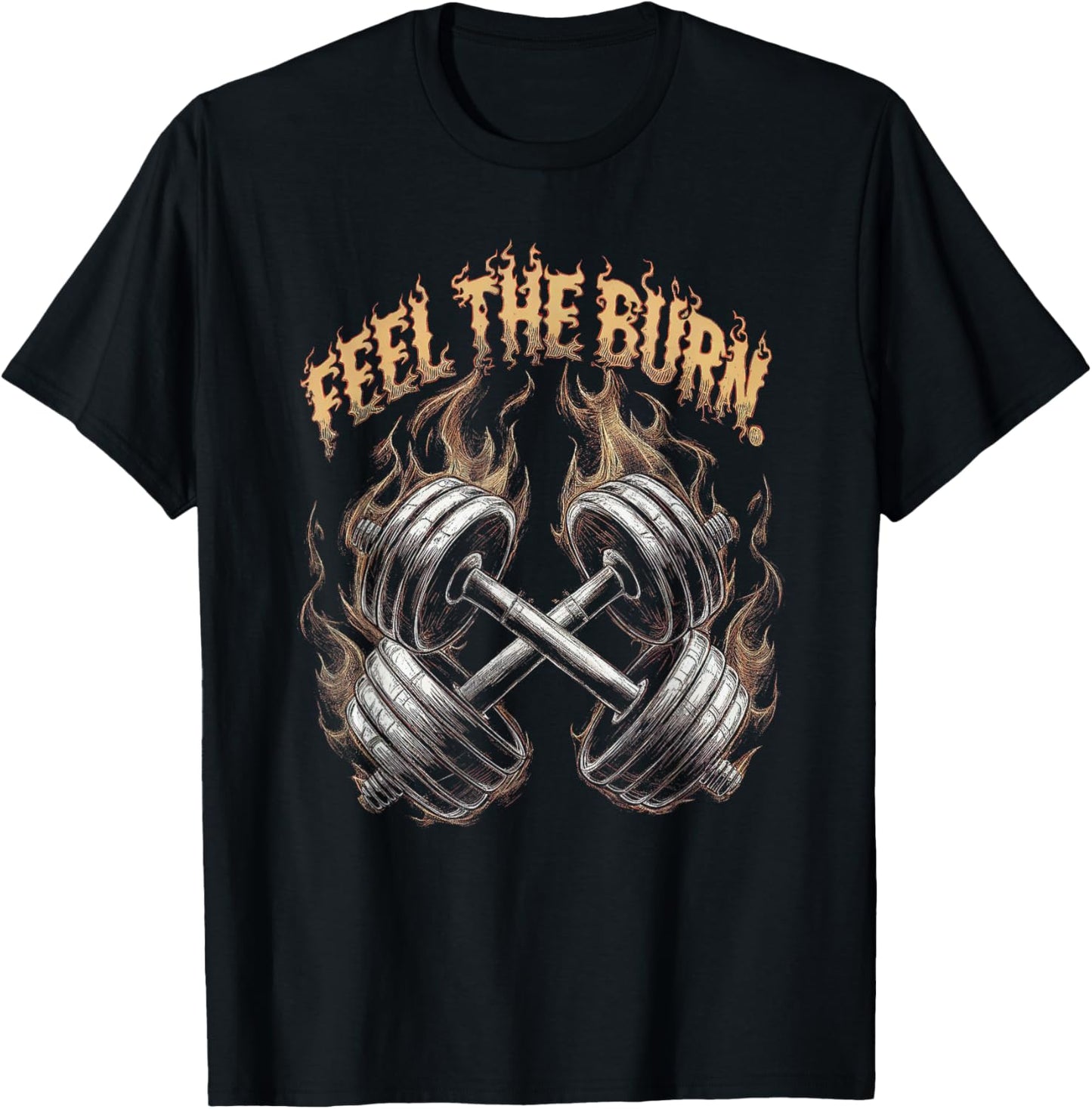 Feel the Burn - Gym Art Dumbbells Design T-Shirt - T-Shirt | Black