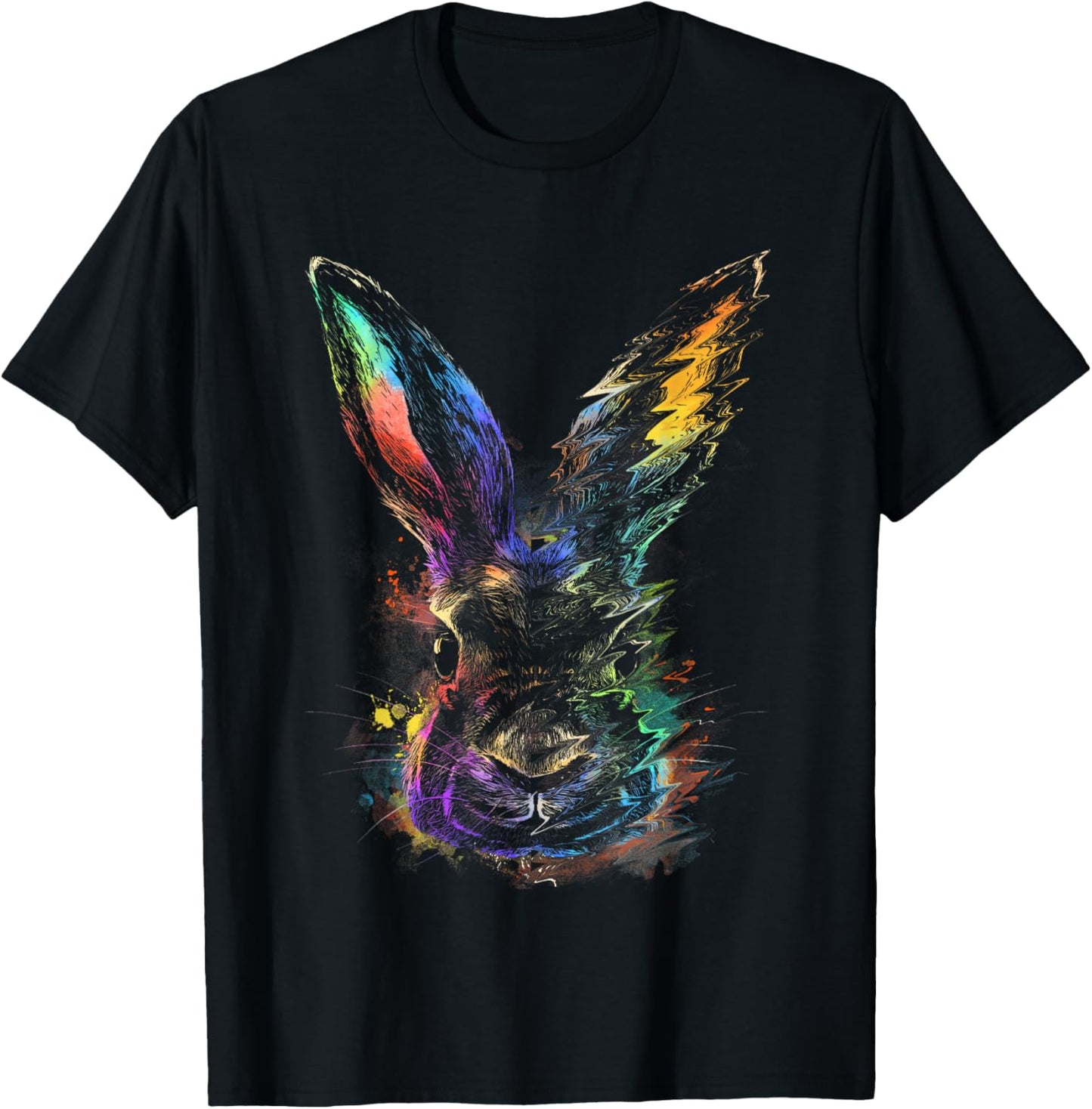 Rabbit Animal Art Colourful Artwork R T-Shirt - T-Shirt | Black