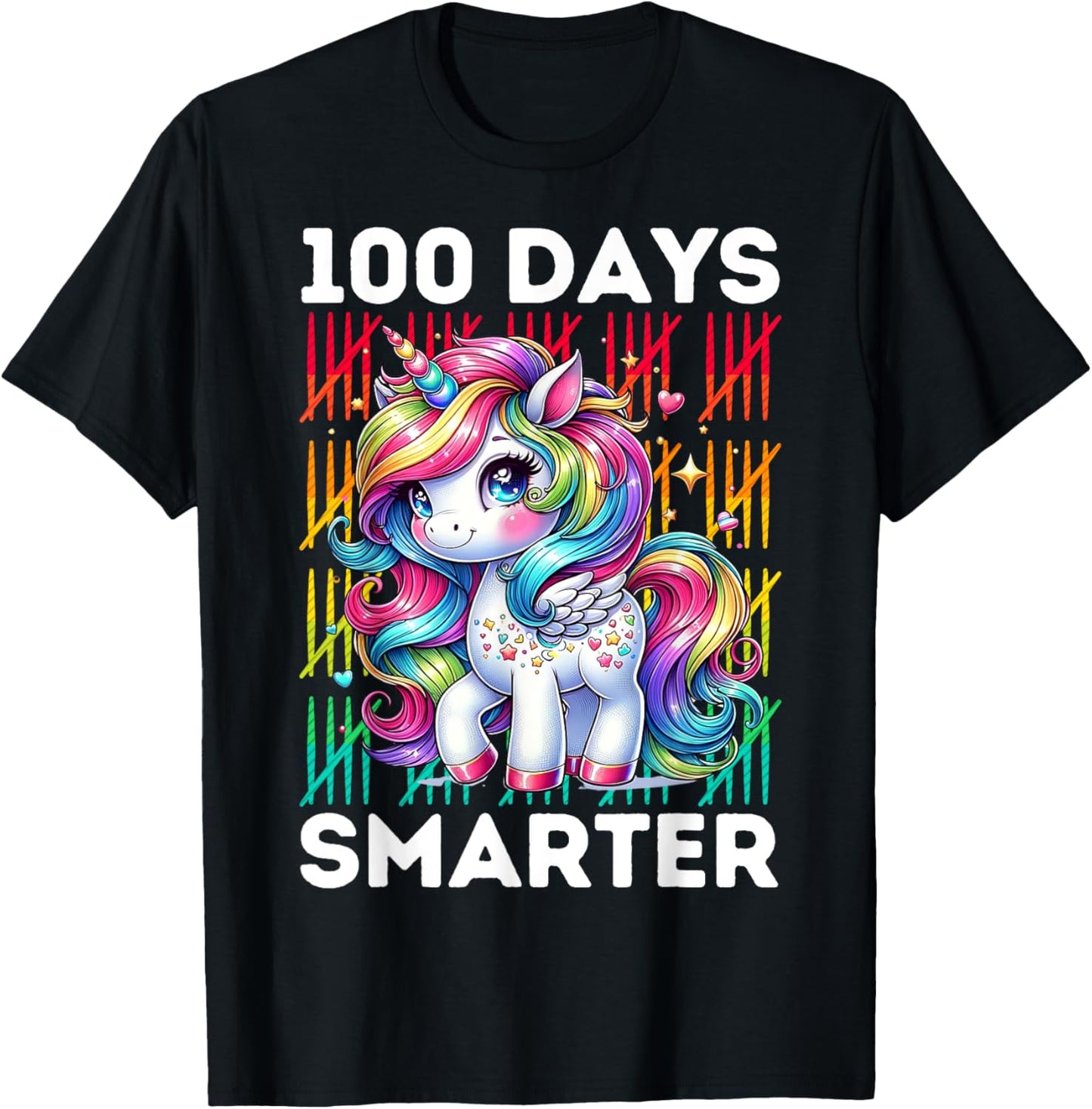 100 Days Smarter Kids 100th Day of School Rainbow Unicorn T-Shirt - T-Shirt | Black