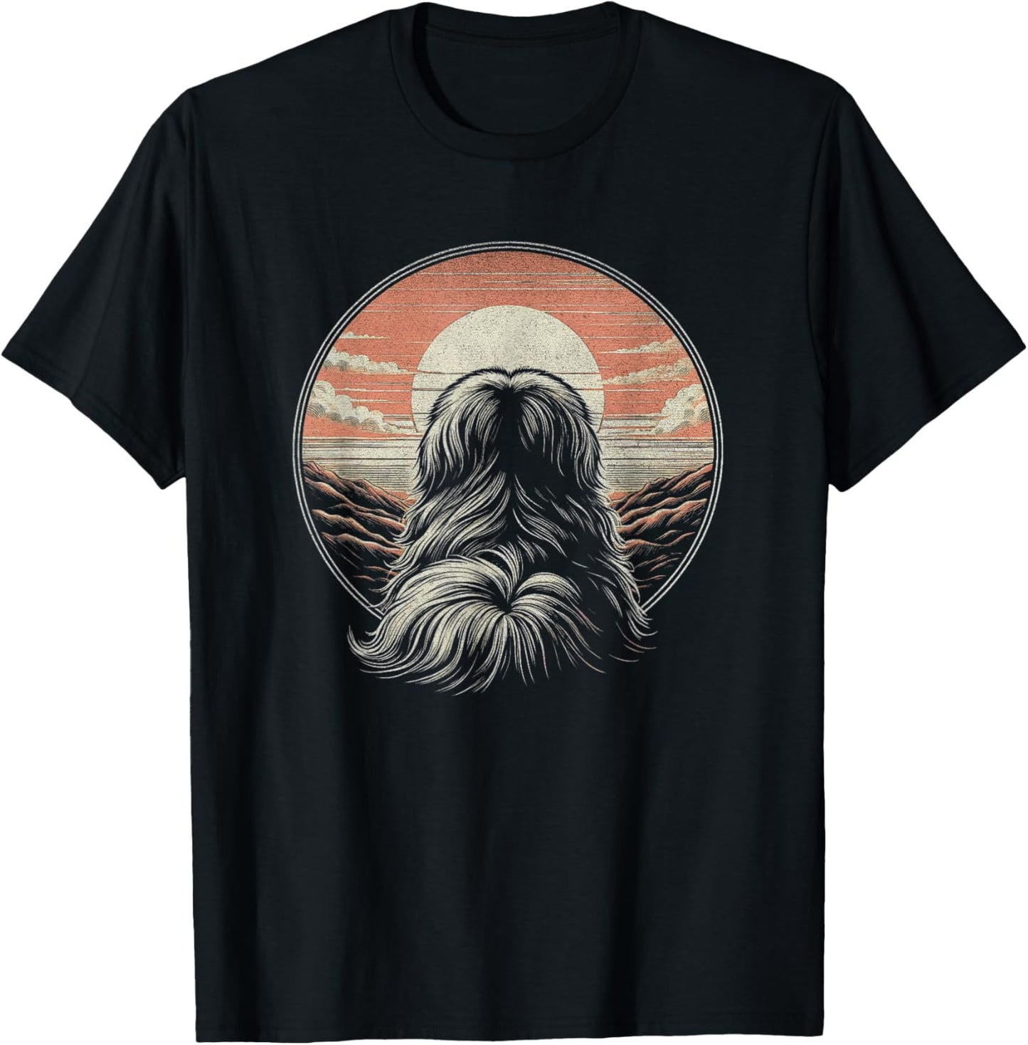 Vintage Pekingese Dog Retro Sunset Scene Art Design T-Shirt - T-Shirt | Black