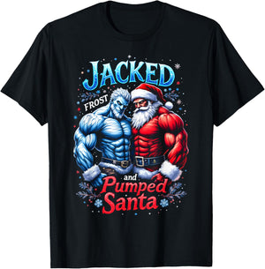 Jacked Frost and Pumped Santa Claus Christmas Gym Workout T-Shirt - T-Shirt | Black