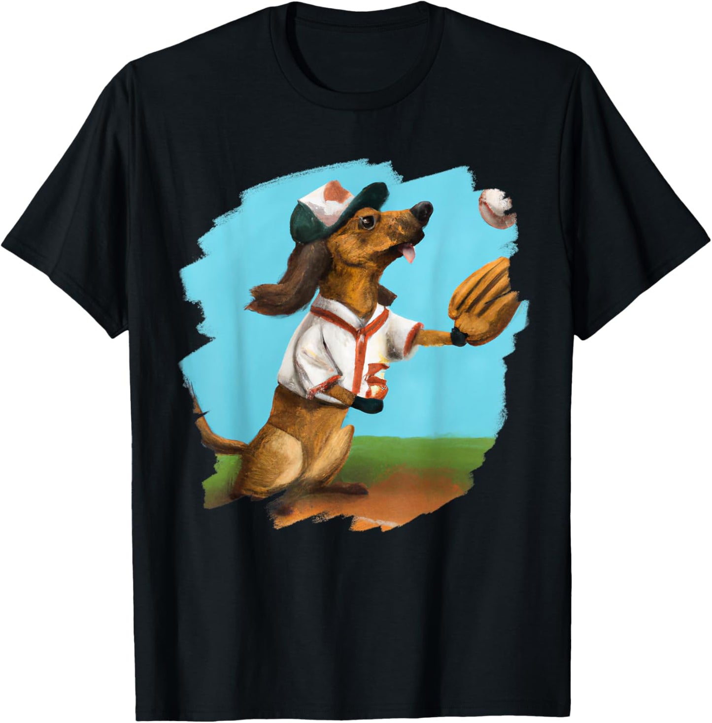 Dachshund Chiweenie Wiener Dog Playing Baseball Funny Men Women Kids T-Shirt - T-Shirt | Black