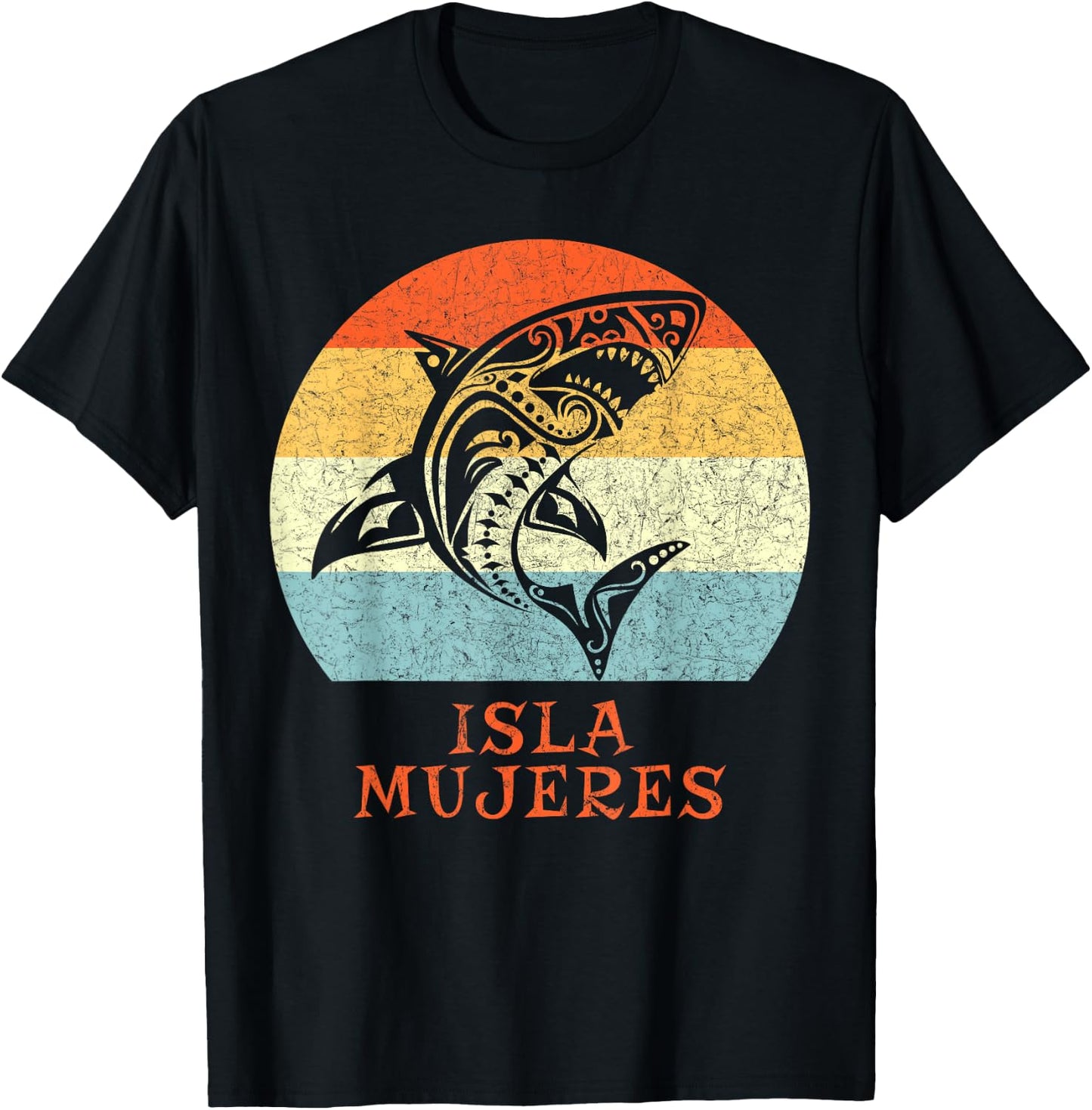 Isla Mujeres Caribbean Shark Vintage Retro Vacation T-Shirt - T-Shirt | Black