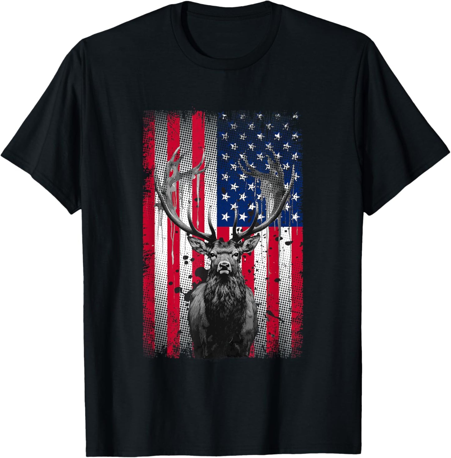 American Flag Outdoor Antlers Elk Deer Kids Men T-Shirt - T-Shirt | Black