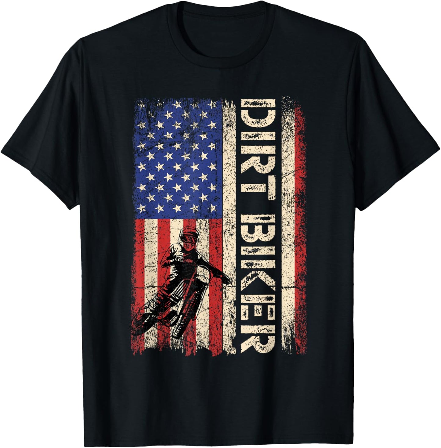 Dirt Bike American USA Flag Motocross Biker 4th of July Men T-Shirt - T-Shirt | Black