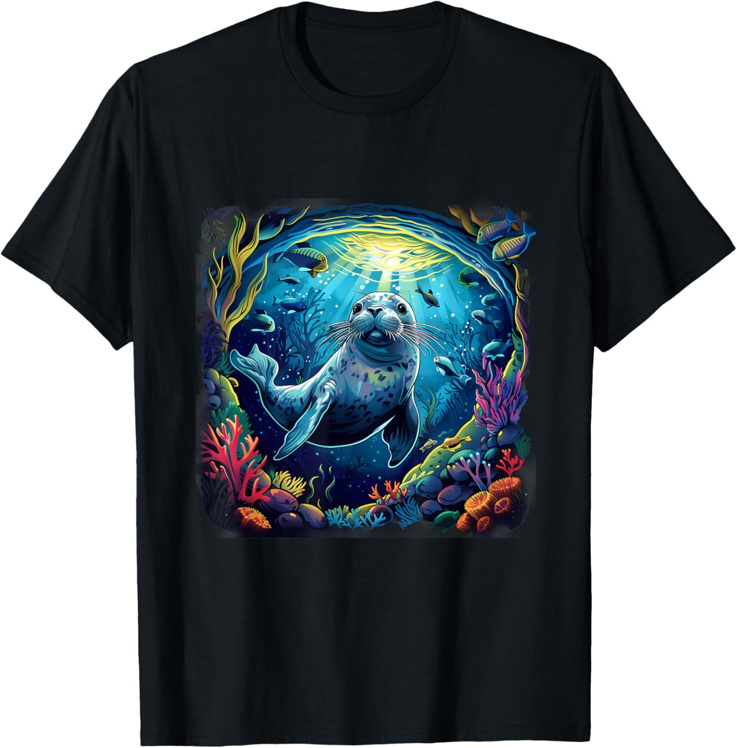 Seal Marine Mammal Ocean Sea Animal Artwork Sea Ocean Seal T-Shirt - T-Shirt | Black