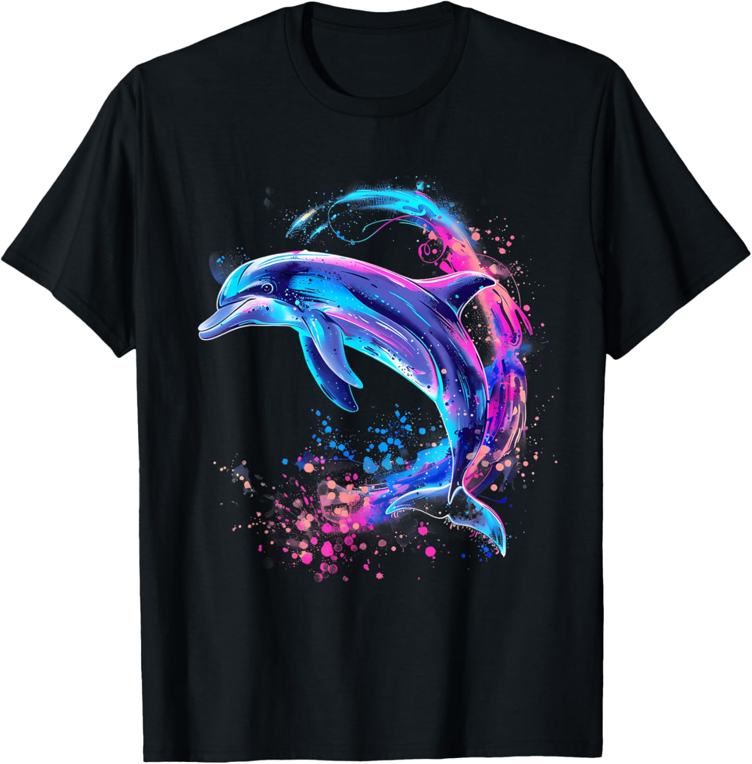 Dolphin Ocean Sea Animal Lover Artwork Sea Ocean Dolphin T-Shirt - T-Shirt | Black