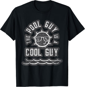 Funny THE POOL GUY Is a COOL Boy Cabana Summer Trip Crew T-Shirt - T-Shirt | Black