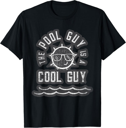 Funny THE POOL GUY Is a COOL Boy Cabana Summer Trip Crew T-Shirt - T-Shirt | Black