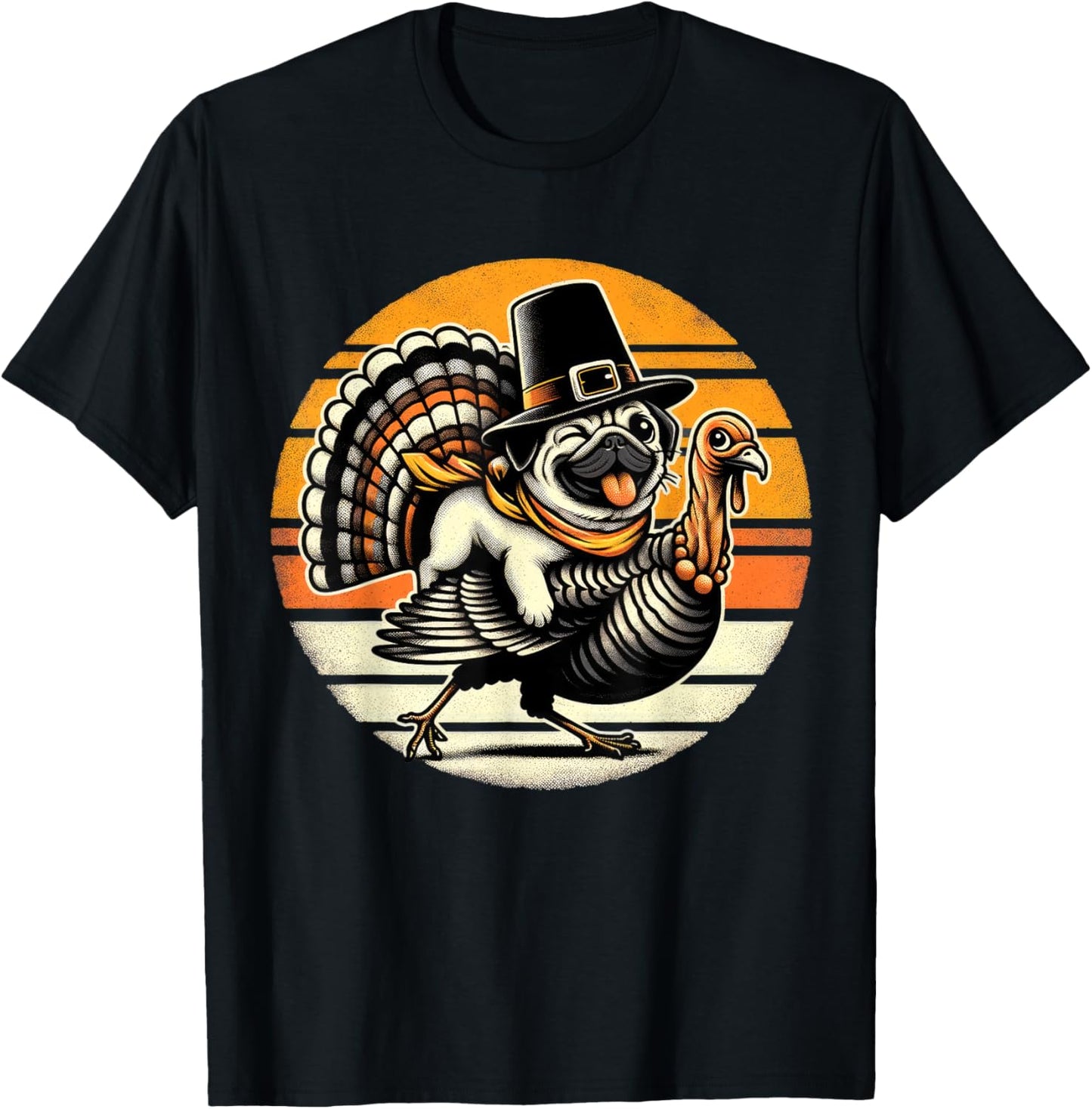 Thanksgiving Pug Pilgrim Gifts Men Pug Dog Lover T-Shirt - T-Shirt | Black