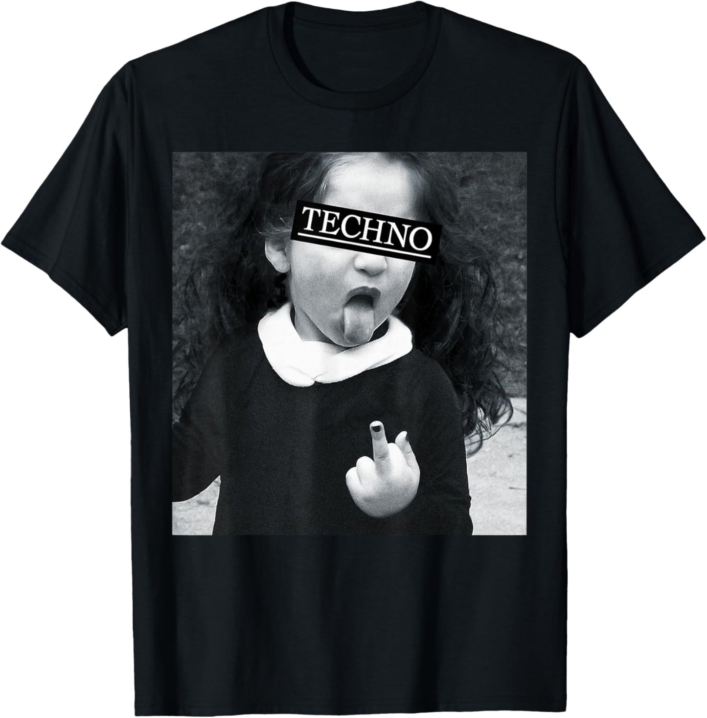 Techno Child with Tongue & Middle Finger Raver Rave Fun T-Shirt - T-Shirt | Black