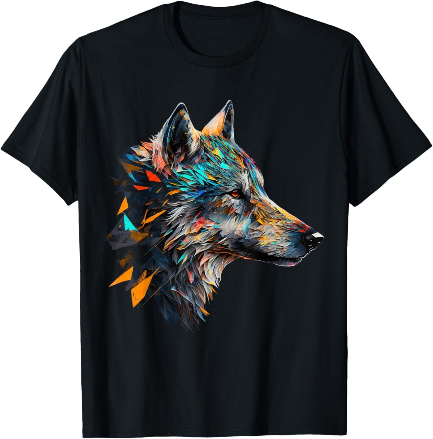 Wolf Colourful Animal Print Artwork Polygon Wolf T-Shirt - T-Shirt | Black