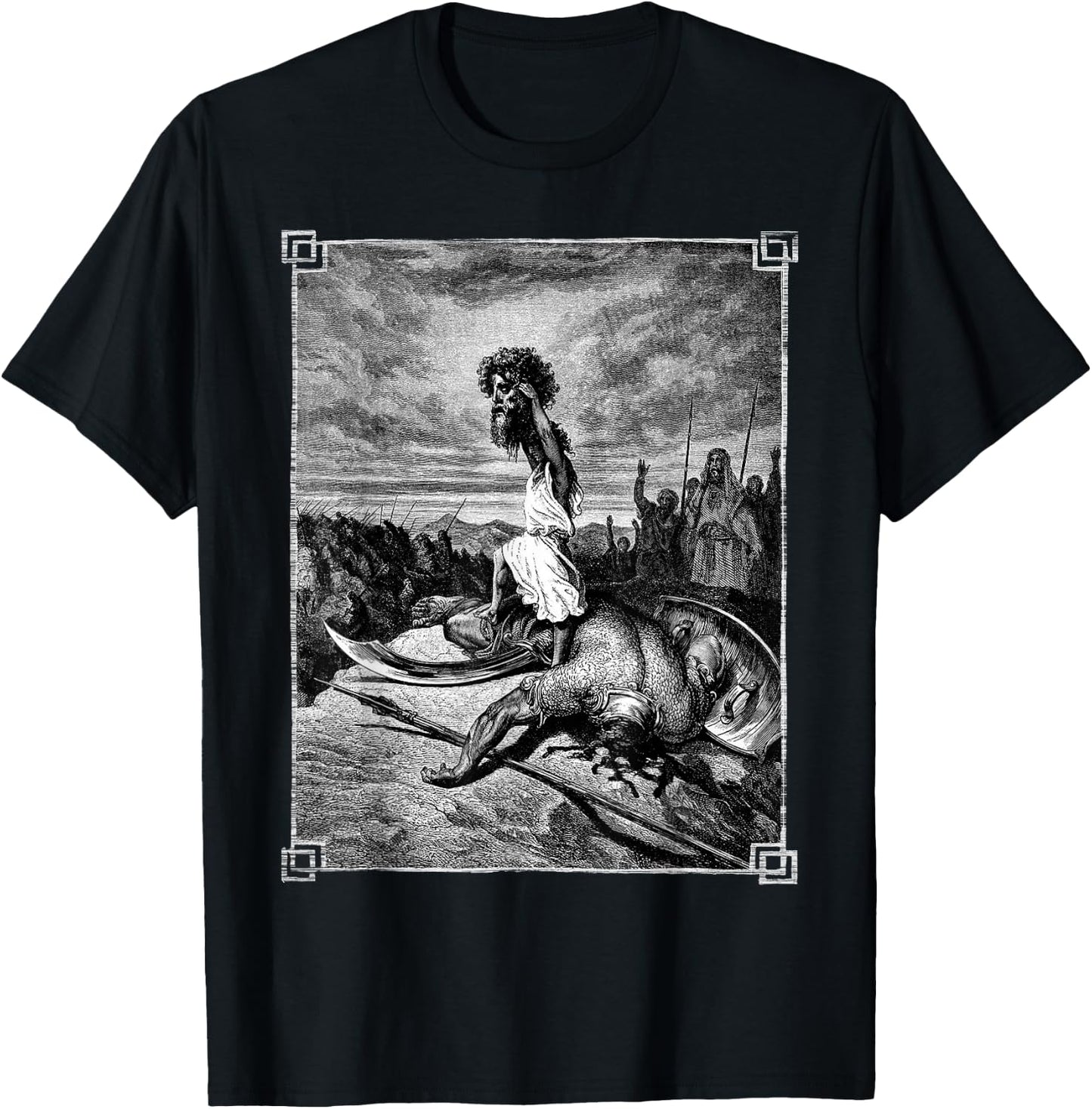 David slays Goliath Bible art Occult Gothic Medieval Grunge T-Shirt - T-Shirt | Black