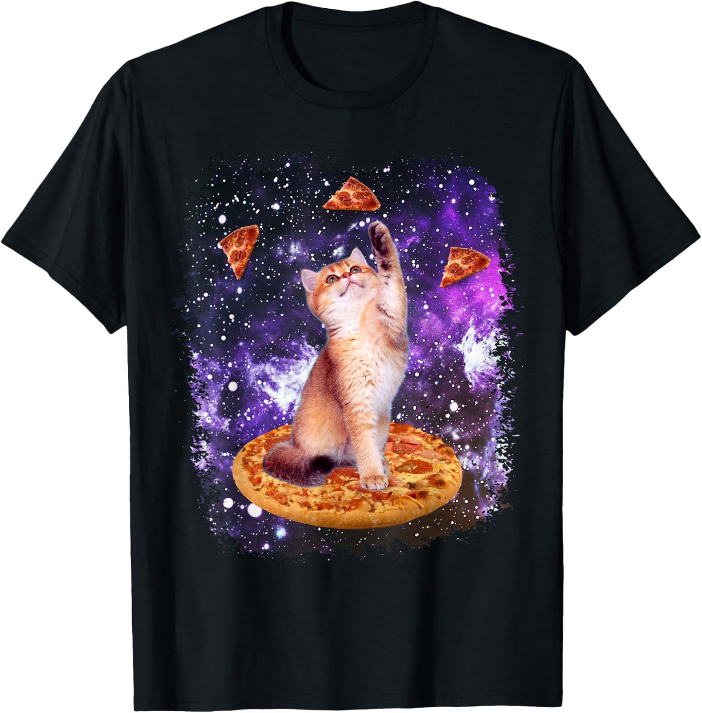 Space Cat Pizza Cat Galaxy Cute Kitty In Space Pizza Lovers T-Shirt - T-Shirt | Black