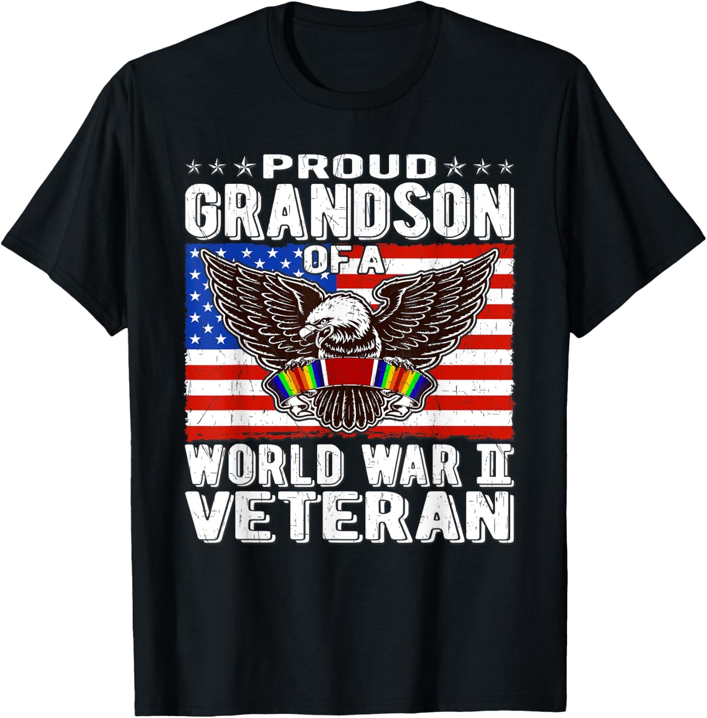 Proud Grandson Of A World War 2 Veteran - Patriotic WW2 Gift T-Shirt - T-Shirt | Black