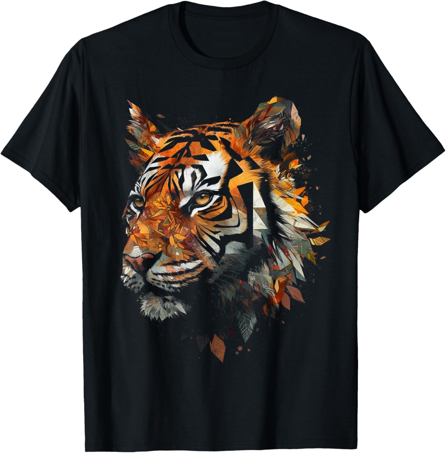 Tiger Artwork Autumn Leaves - Zoo Animal Tiger T-Shirt - T-Shirt | Black